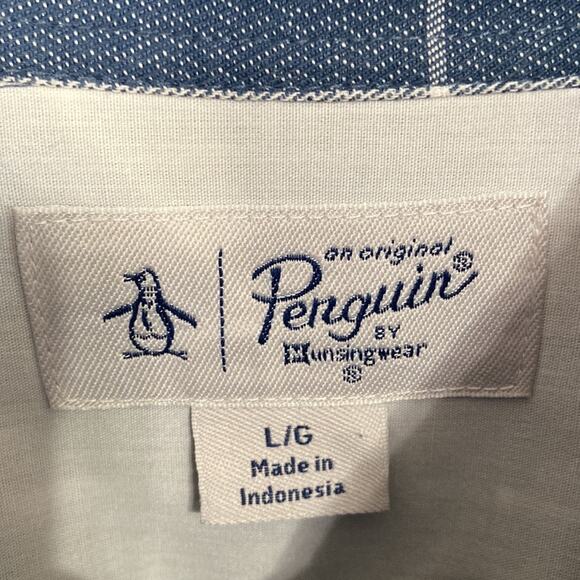 Penguin by Munsingwear Men Blue/White Plaid Pattern Polo Long Sleeve Size L - Picture 9 of 10